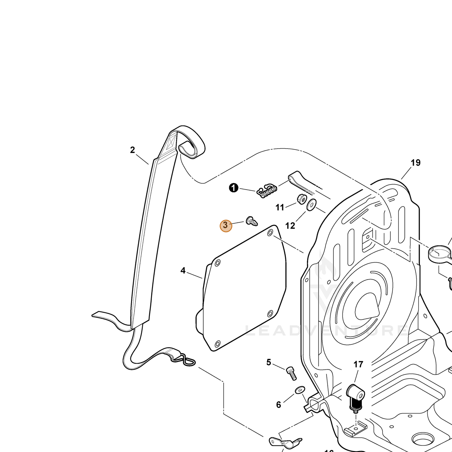 ECHO part V491000120 — IPL diagram snippet (6x zoom, amber highlight)