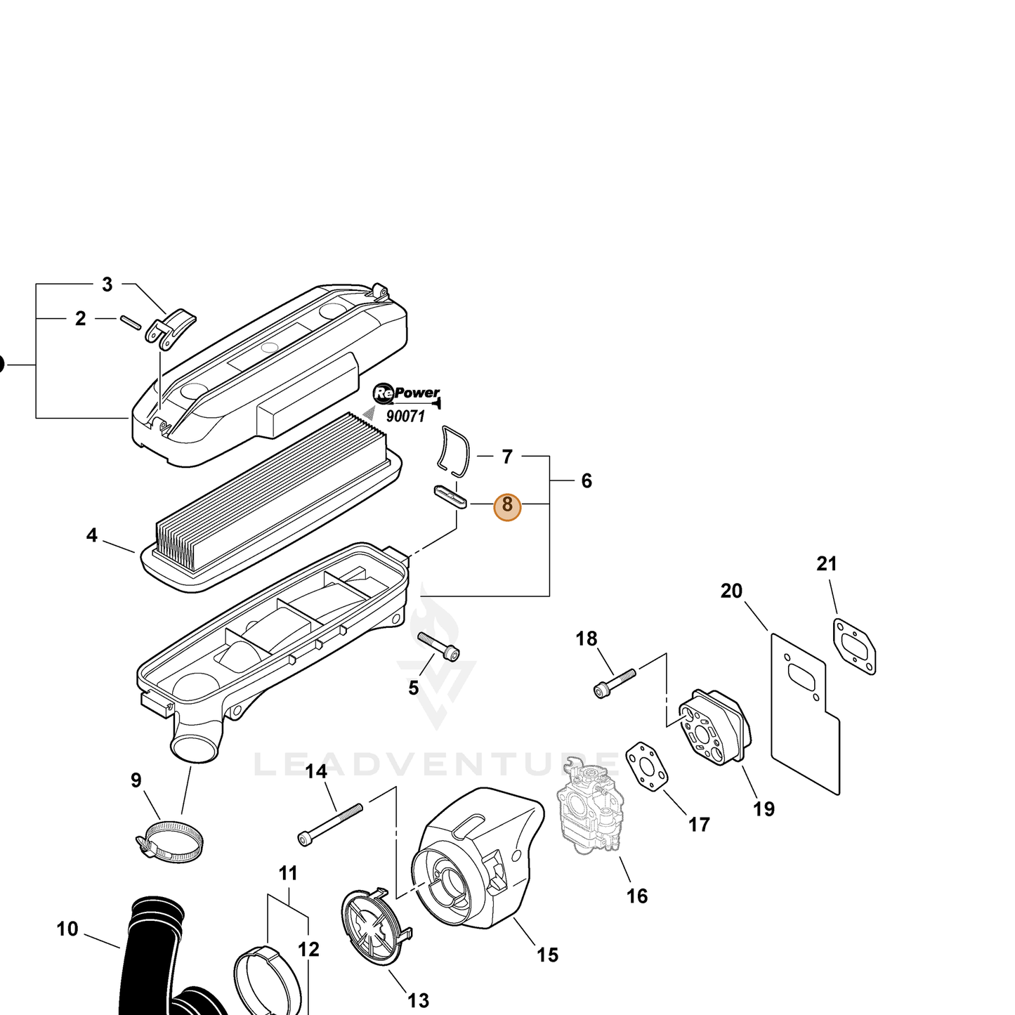 ECHO part V491000220 — IPL diagram snippet (6x zoom, amber highlight)