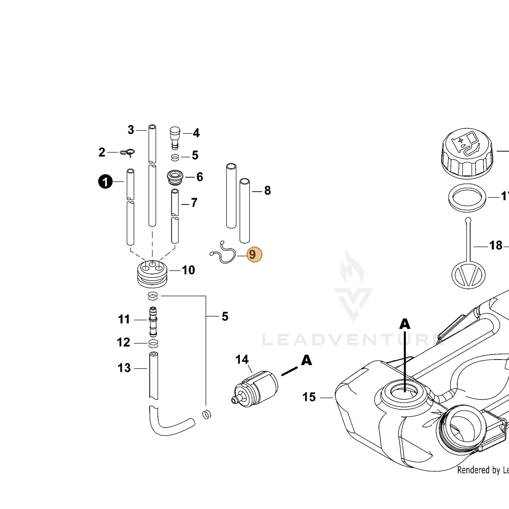 ECHO part V491000460 — IPL diagram snippet (6x zoom, amber highlight)