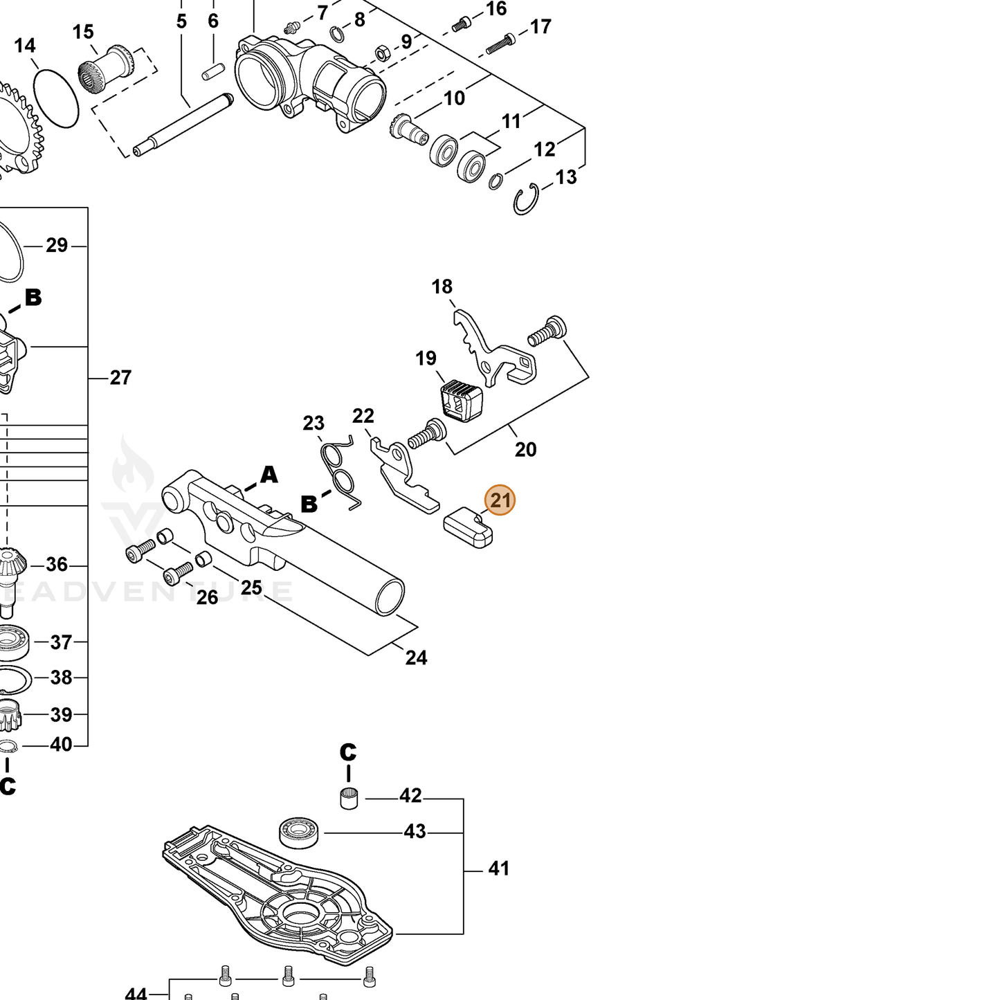 ECHO part V494000891 — IPL diagram snippet (6x zoom, amber highlight)