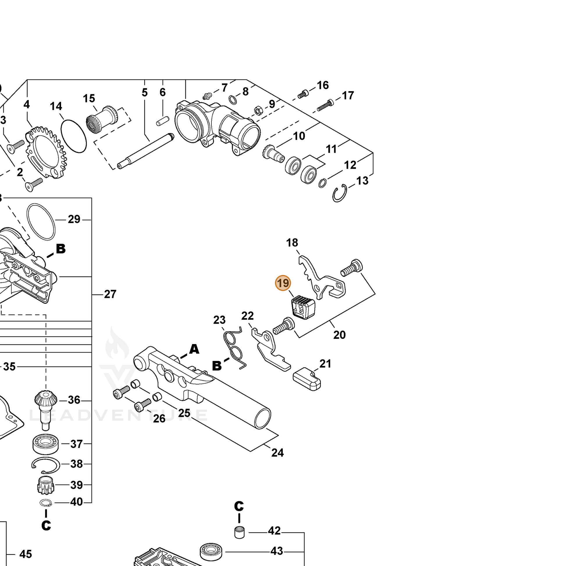 ECHO part V494001070 — IPL diagram snippet (6x zoom, amber highlight)