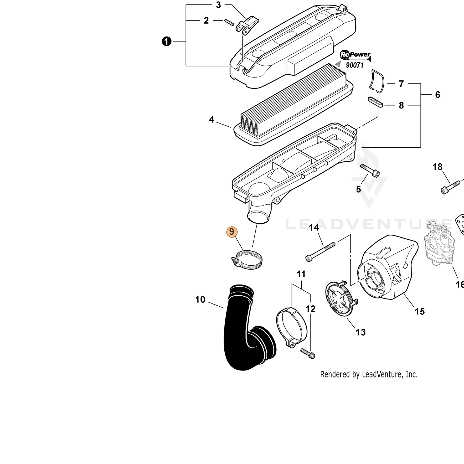 ECHO part V495000590 — IPL diagram snippet (6x zoom, amber highlight)