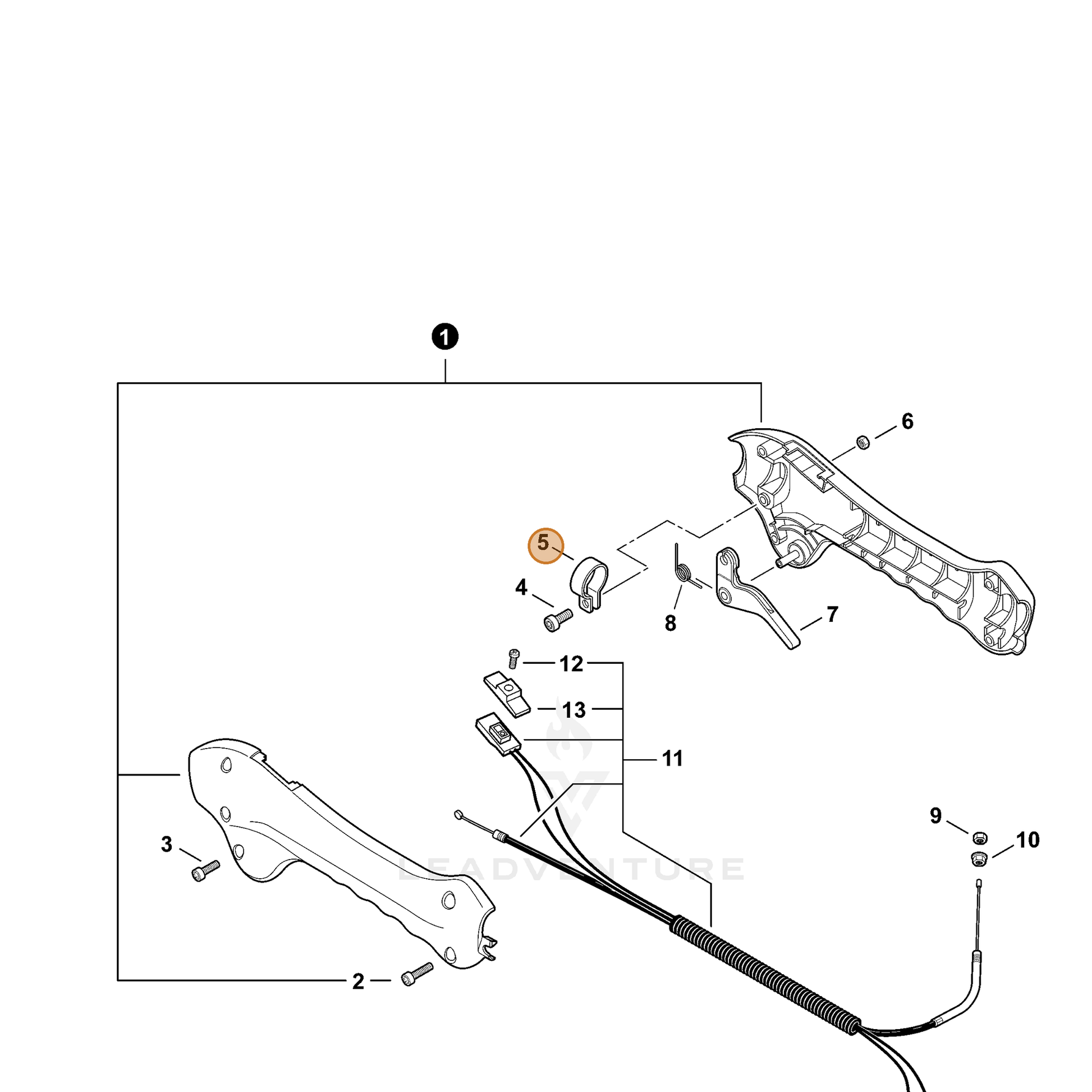 ECHO part V495001091 — IPL diagram snippet (6x zoom, amber highlight)