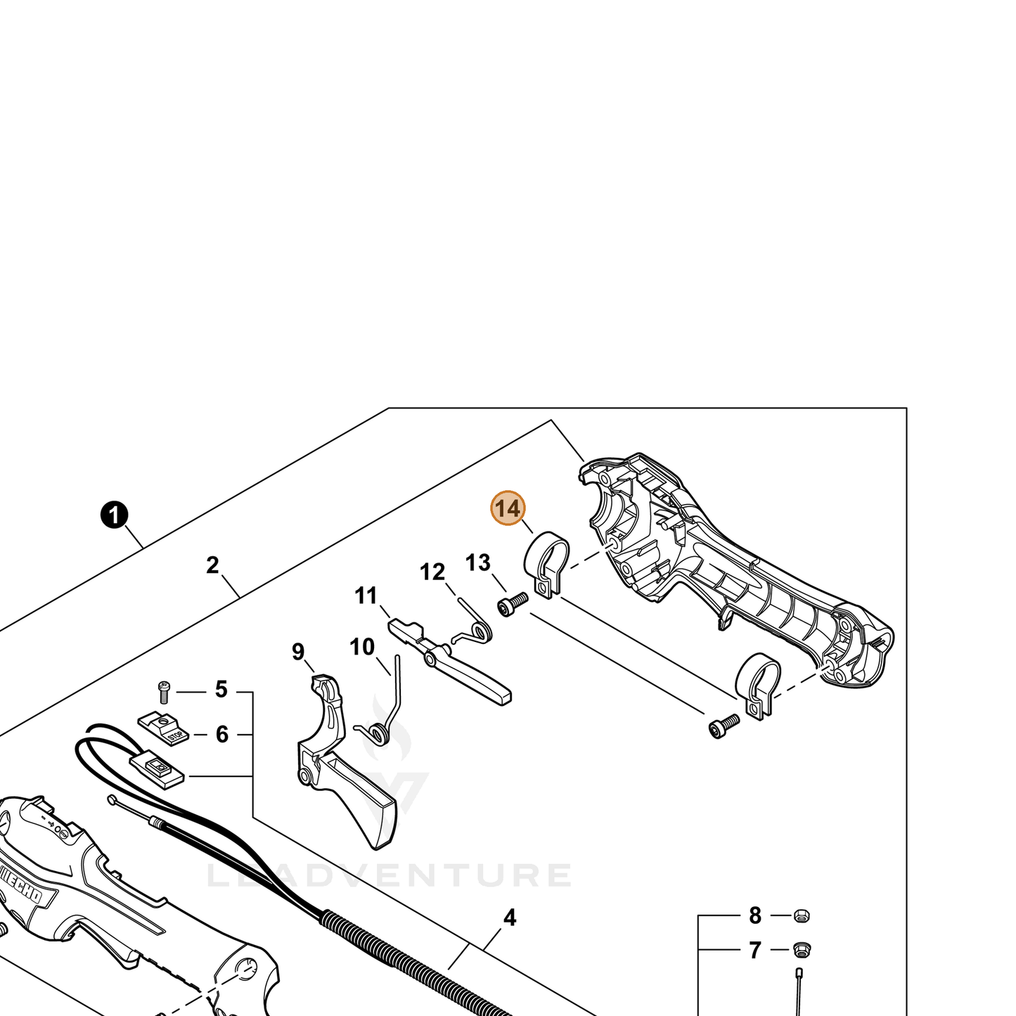 ECHO part V495003020 — IPL diagram snippet (6x zoom, amber highlight)