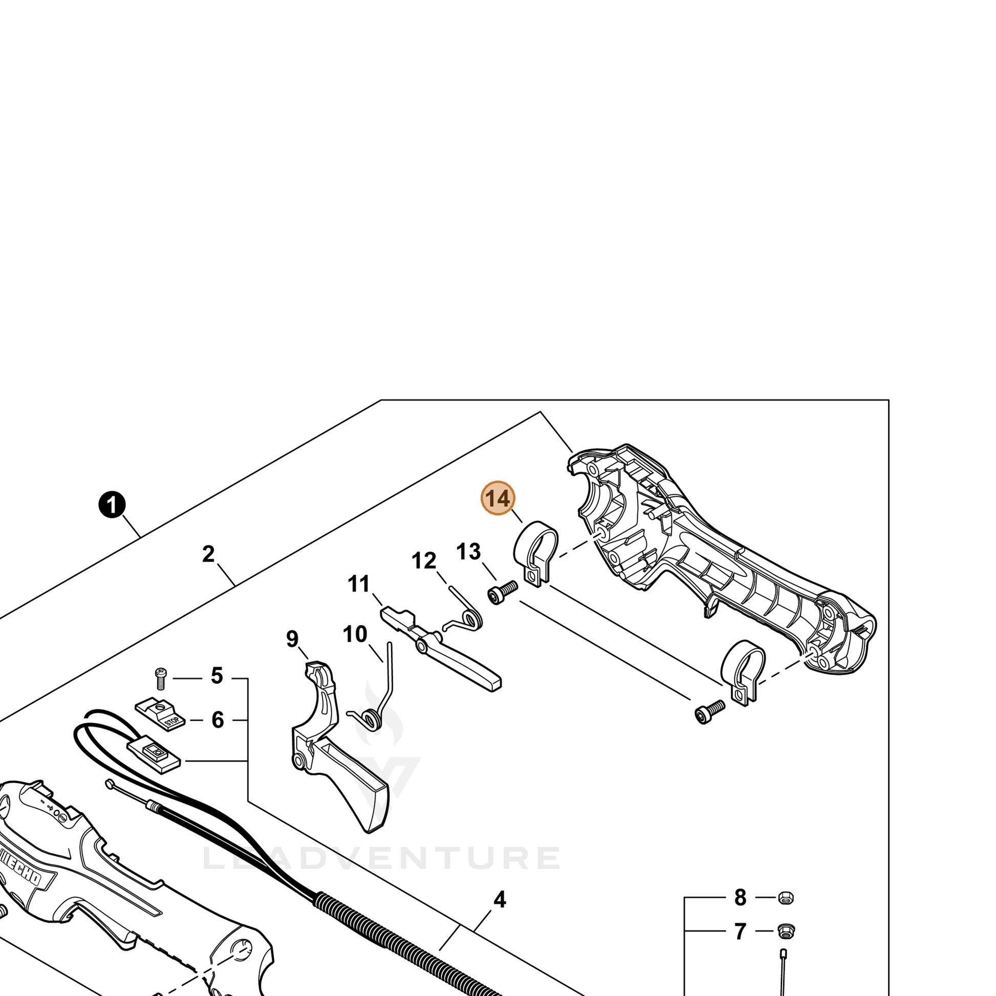 ECHO part V495003020 — IPL diagram snippet (6x zoom, amber highlight)