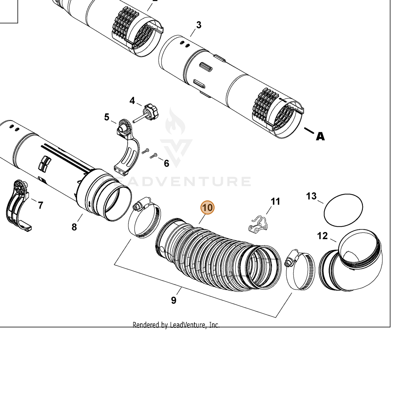 ECHO part V495003850 — IPL diagram snippet (6x zoom, amber highlight)
