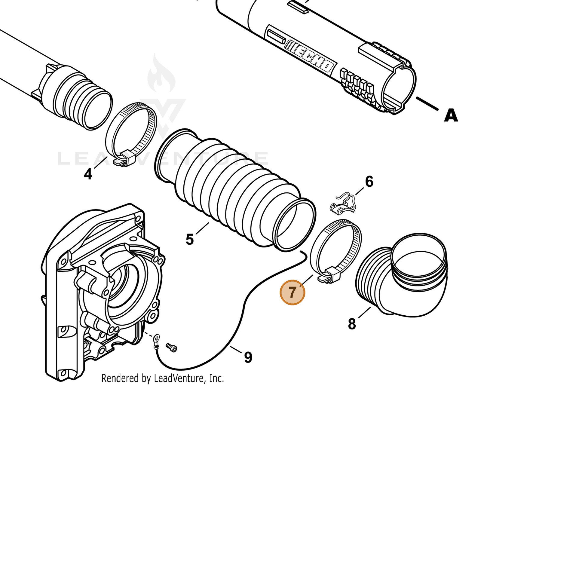ECHO part V495003870 — IPL diagram snippet (6x zoom, amber highlight)