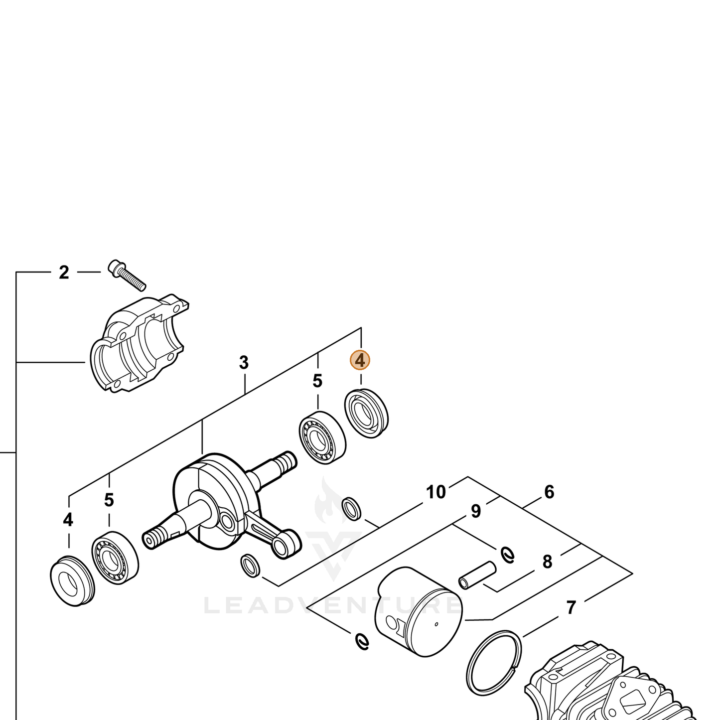 ECHO part V505000001 — IPL diagram snippet (6x zoom, amber highlight)