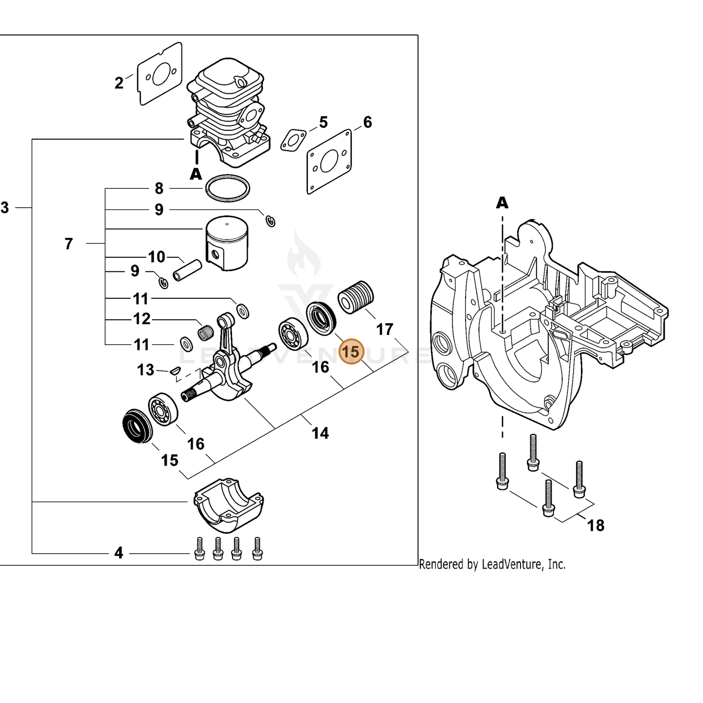 ECHO part V505000011 — IPL diagram snippet (6x zoom, amber highlight)