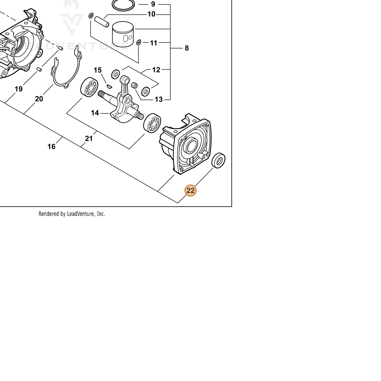 ECHO part V505000050 — IPL diagram snippet (6x zoom, amber highlight)