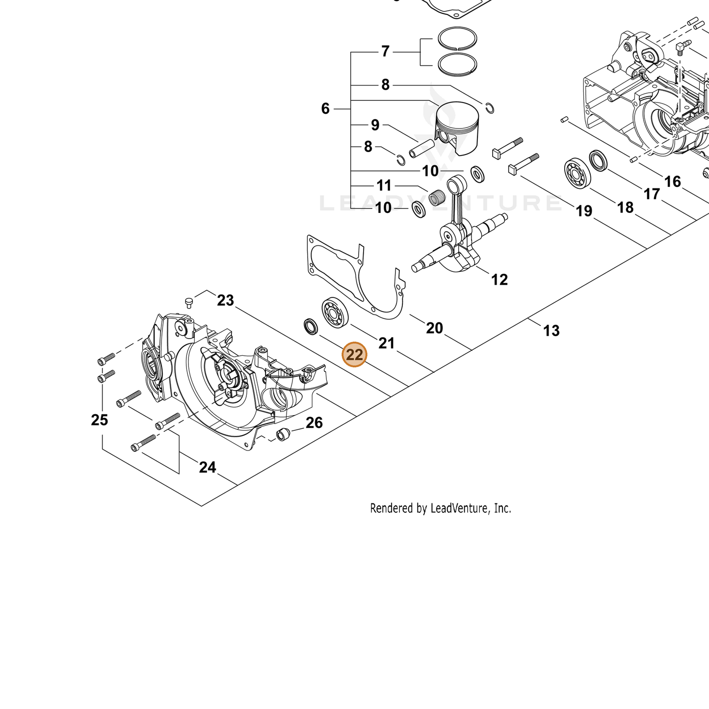 ECHO part V505000070 — IPL diagram snippet (6x zoom, amber highlight)