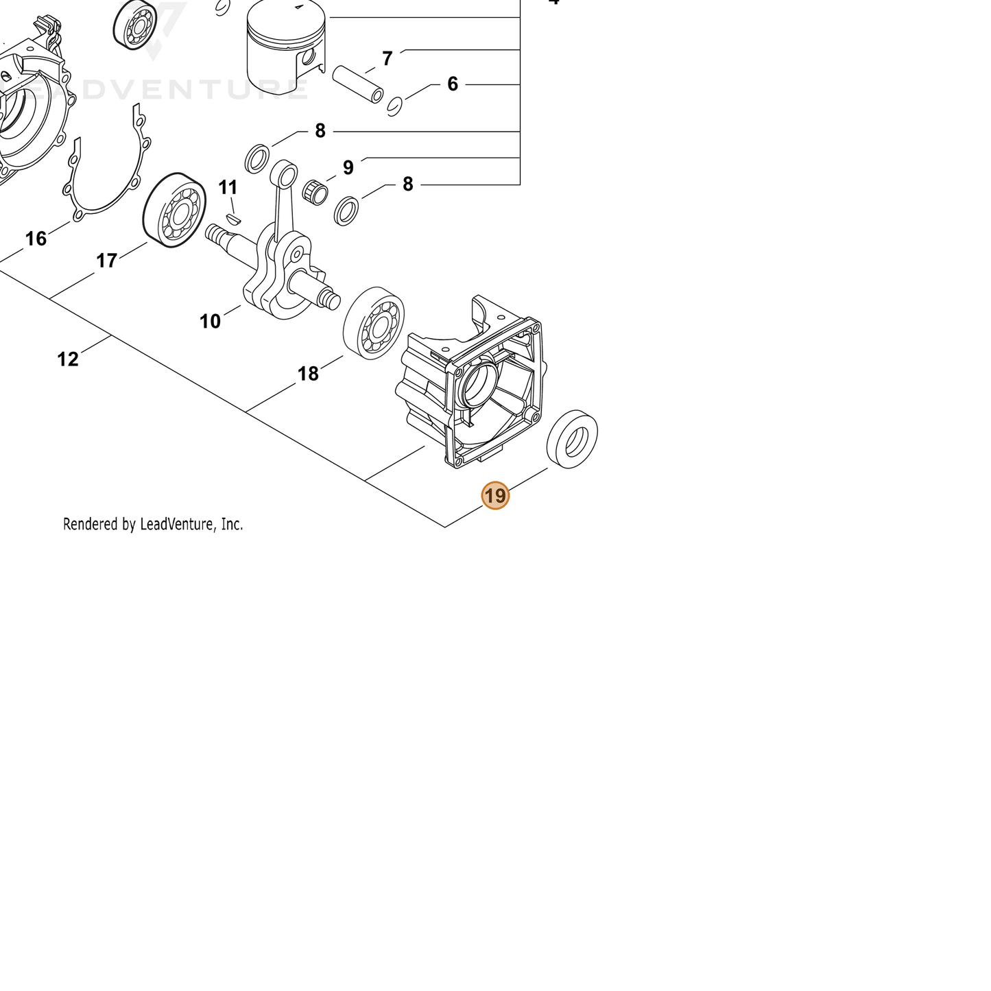 ECHO part V505000170 — IPL diagram snippet (6x zoom, amber highlight)