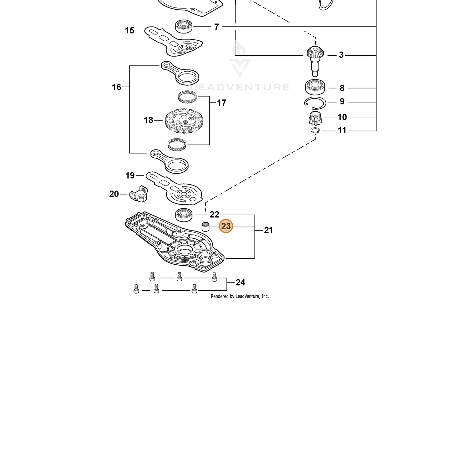 ECHO part V551000000 — IPL diagram snippet (6x zoom, amber highlight)