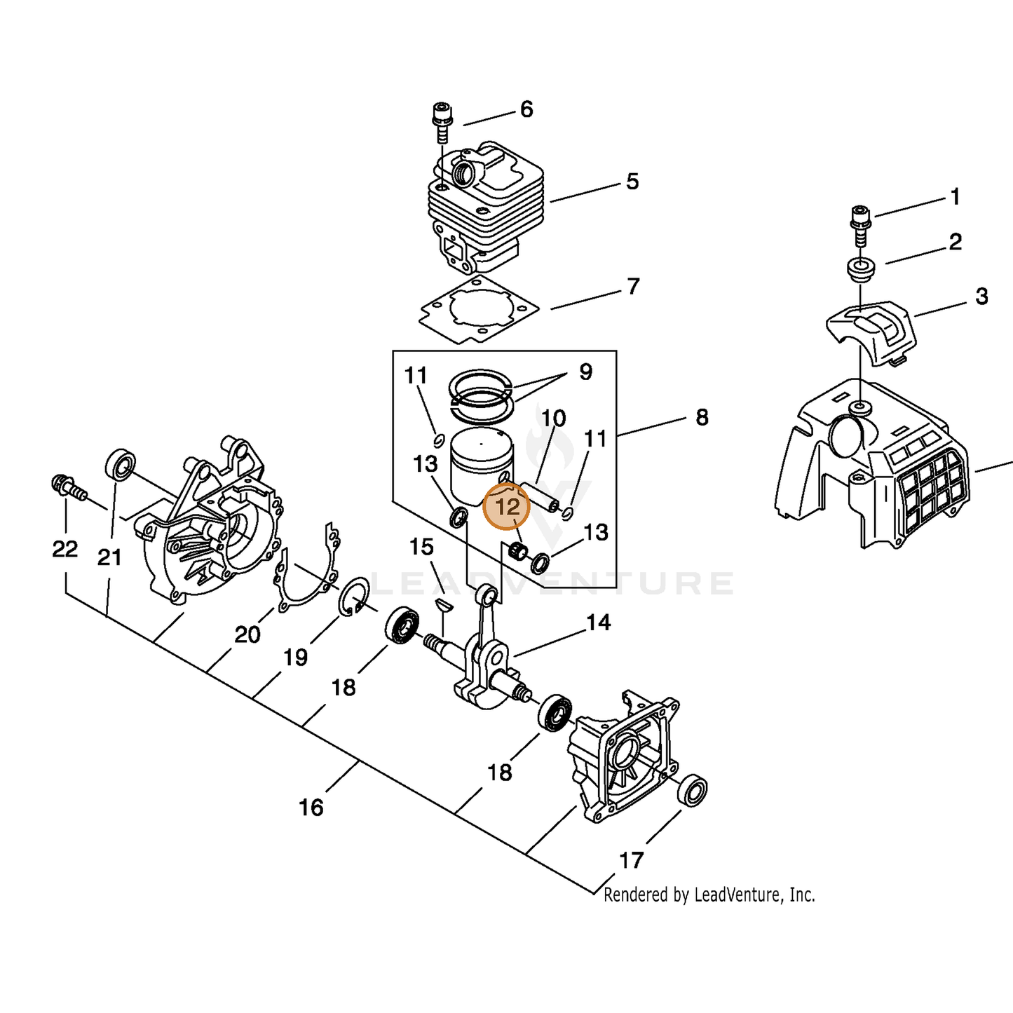 ECHO part V553000140 — IPL diagram snippet (6x zoom, amber highlight)