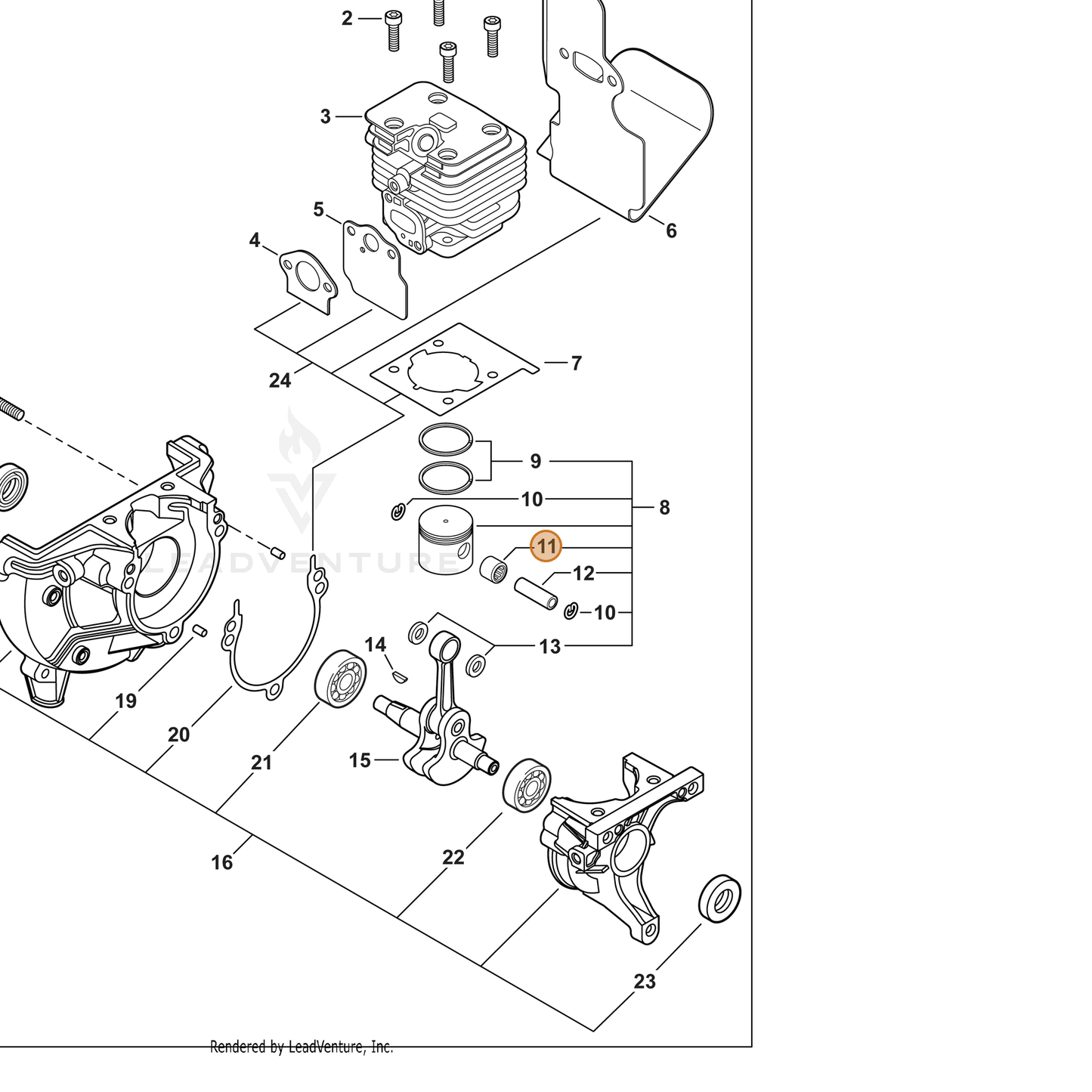 ECHO part V554000020 — IPL diagram snippet (6x zoom, amber highlight)