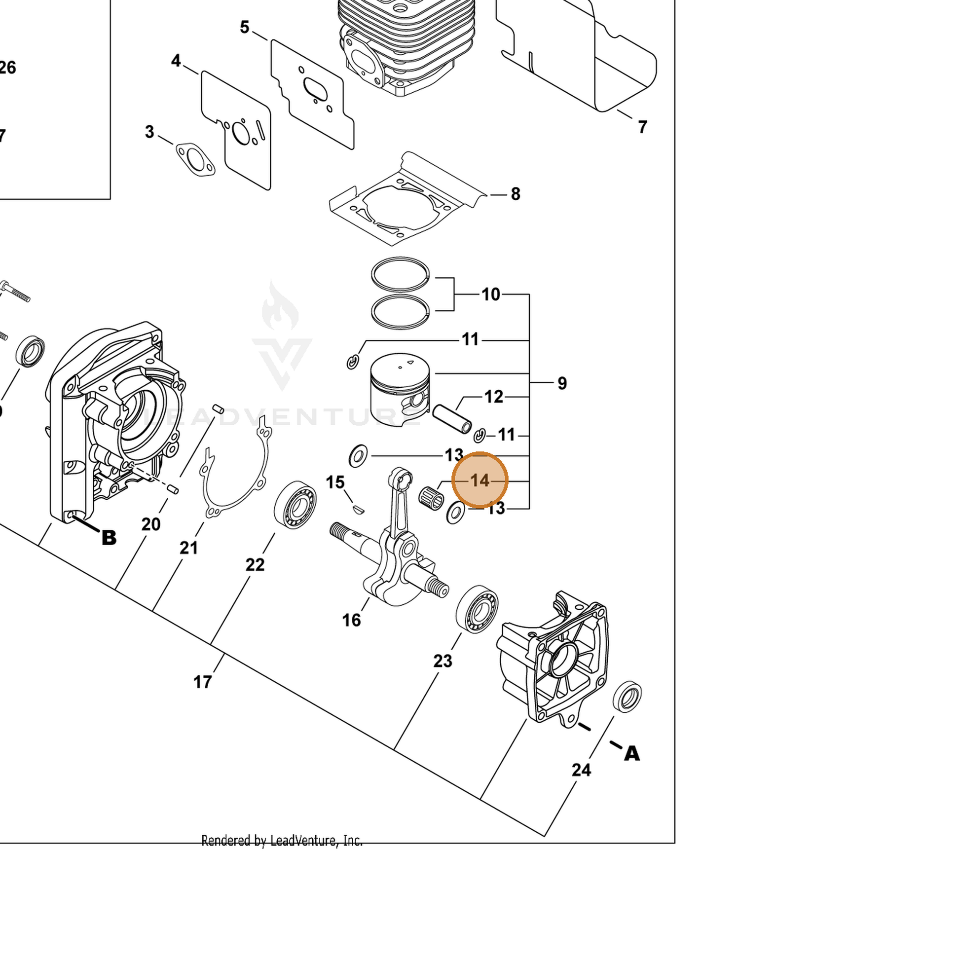 ECHO part V555000010 — IPL diagram snippet (6x zoom, amber highlight)