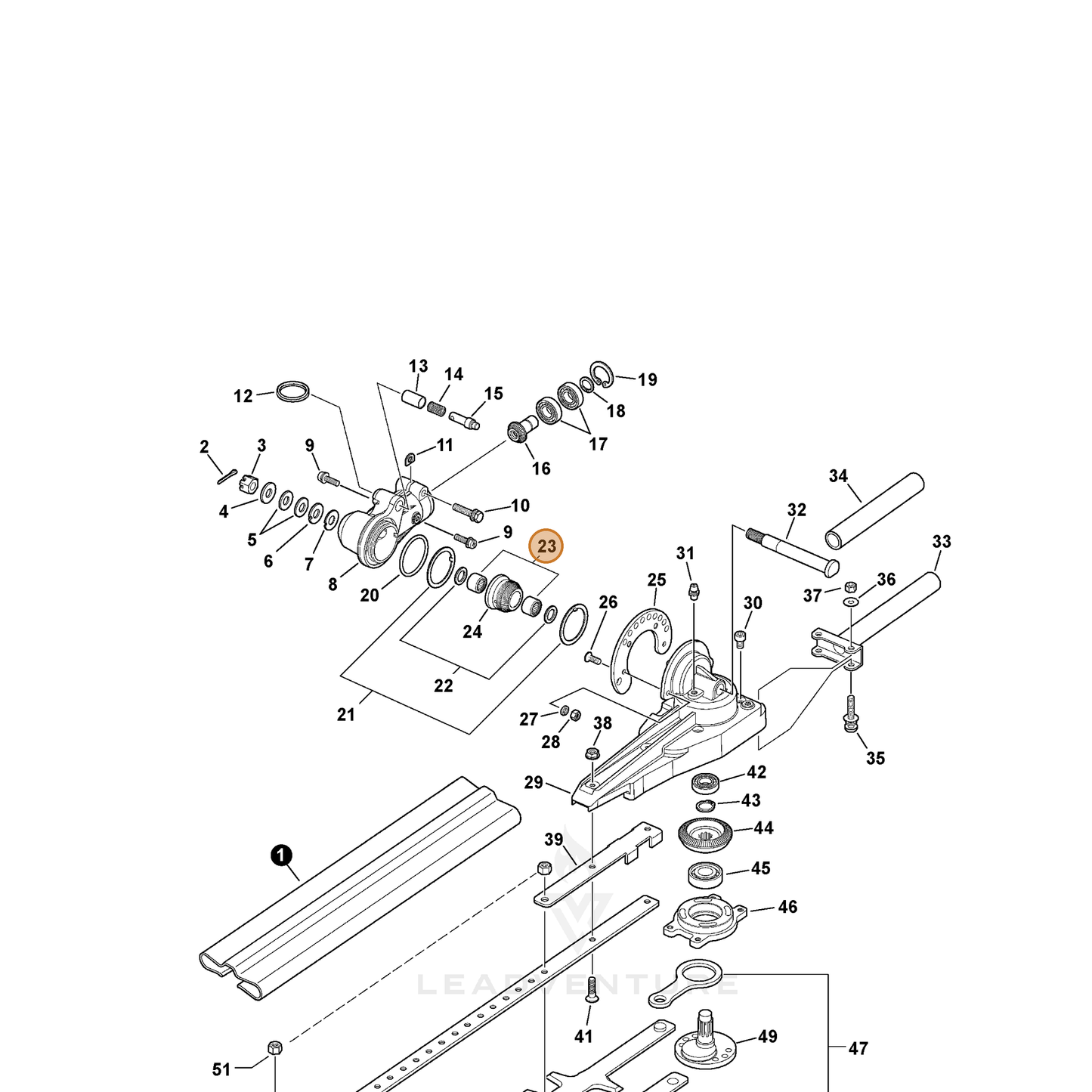 ECHO part V555000040 — IPL diagram snippet (6x zoom, amber highlight)