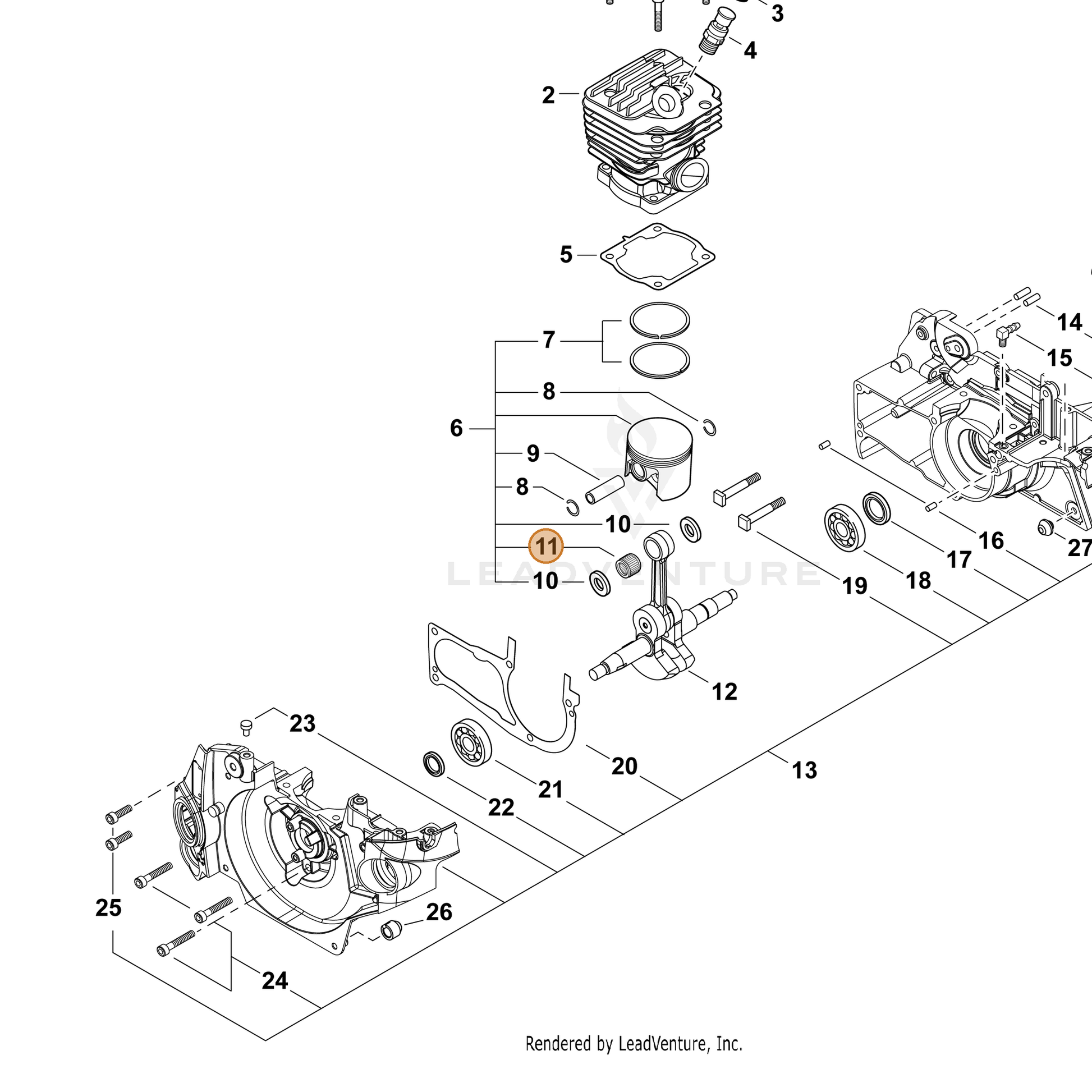 ECHO part V556000040 — IPL diagram snippet (6x zoom, amber highlight)