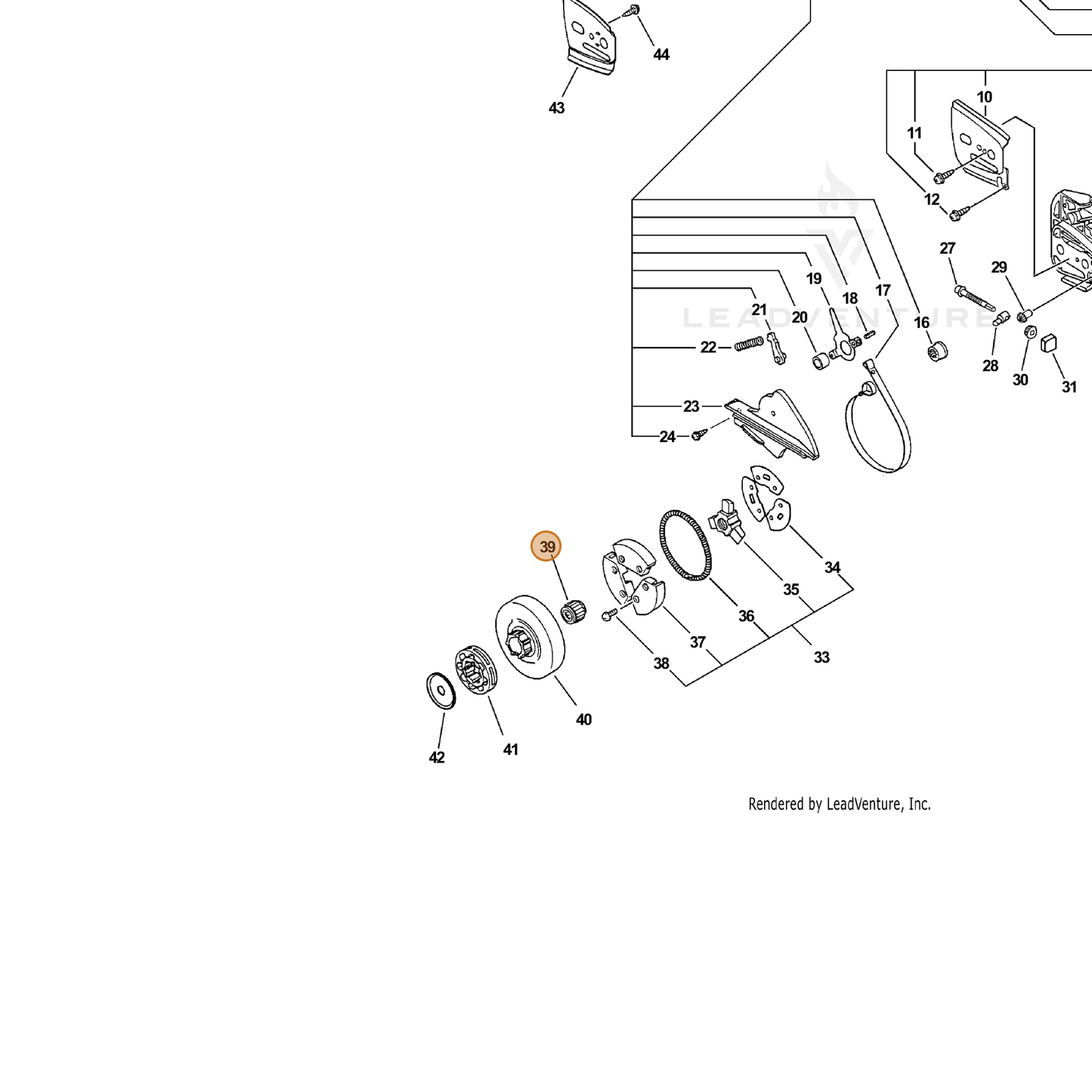 ECHO part V557000020 — IPL diagram snippet (6x zoom, amber highlight)