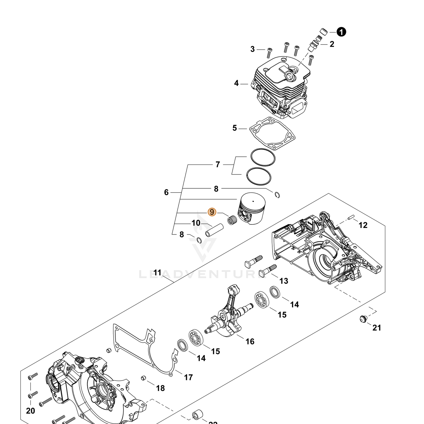 ECHO part V557000080 — IPL diagram snippet (6x zoom, amber highlight)