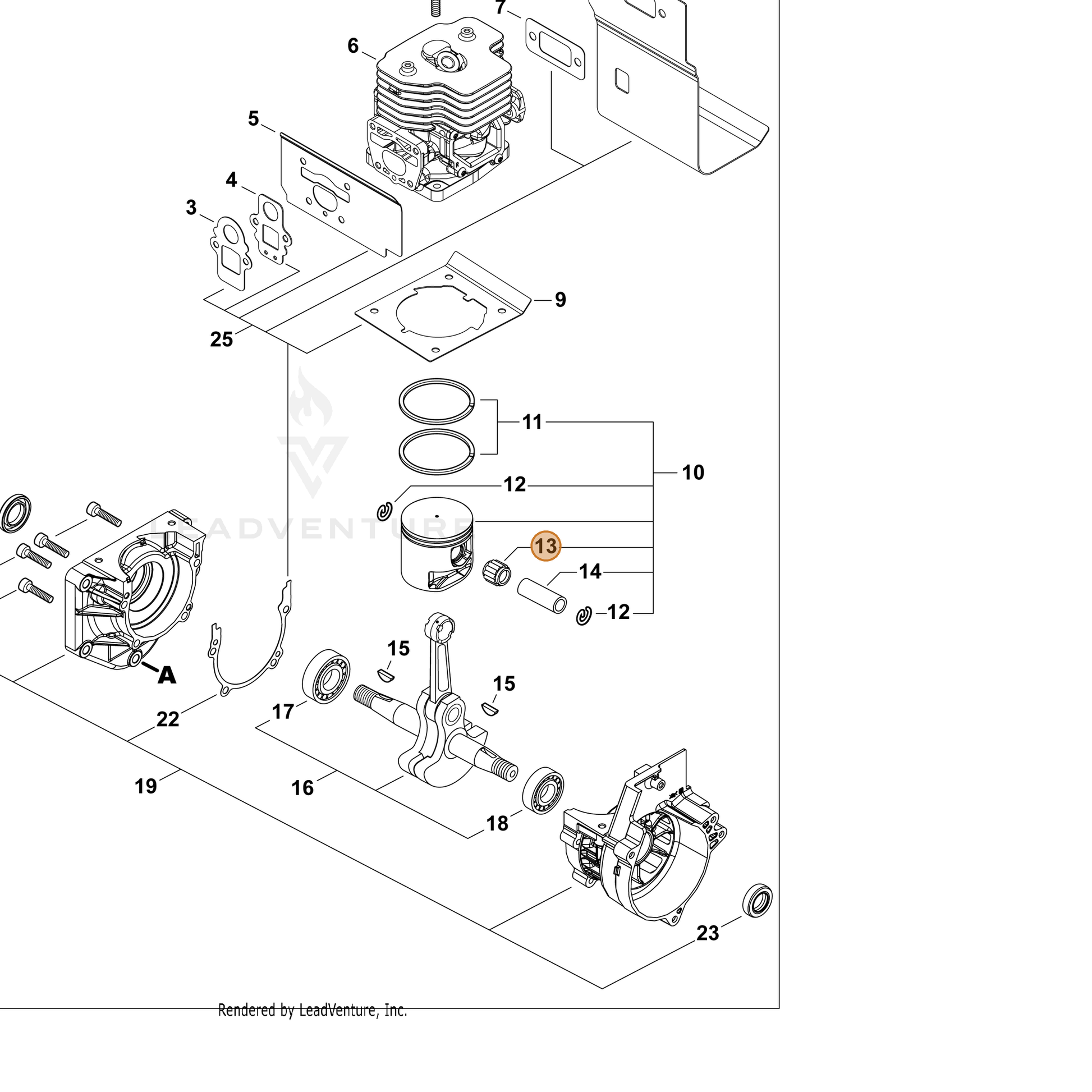 ECHO part V558000030 — IPL diagram snippet (6x zoom, amber highlight)