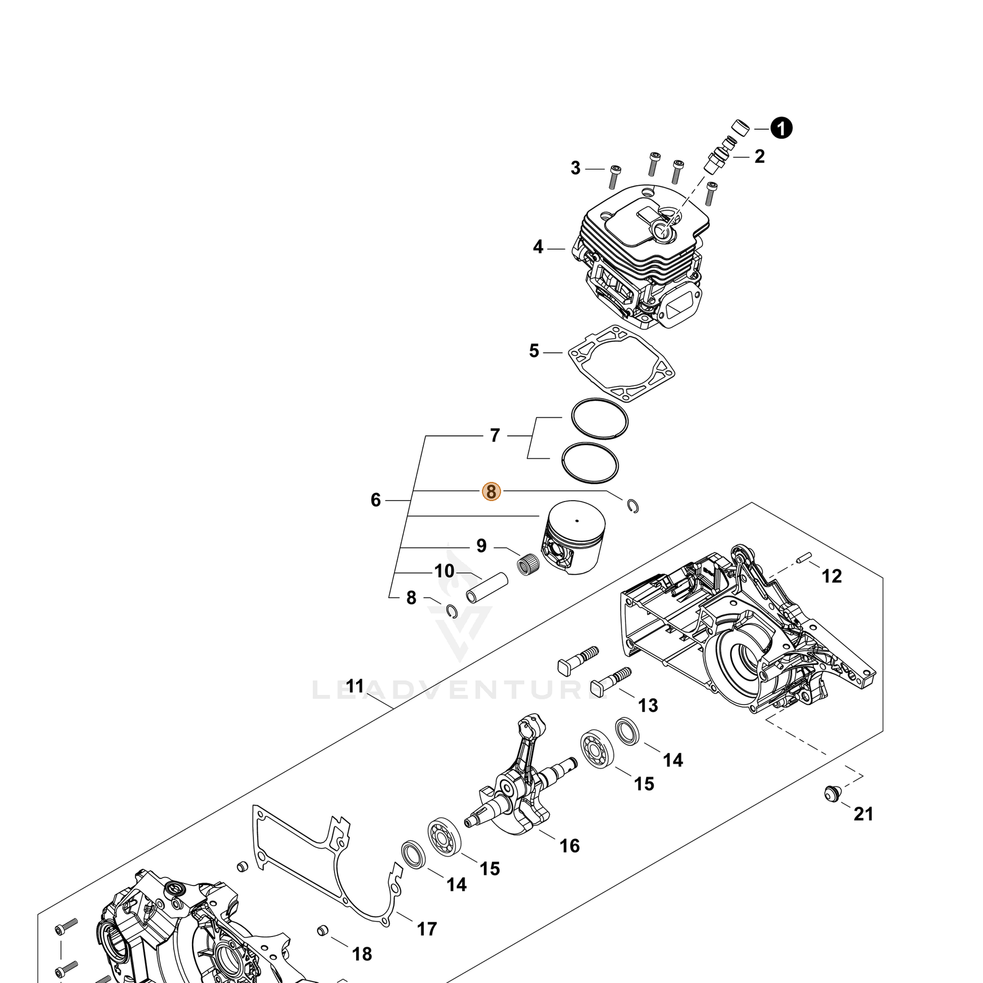 ECHO part V580000000 — IPL diagram snippet (6x zoom, amber highlight)