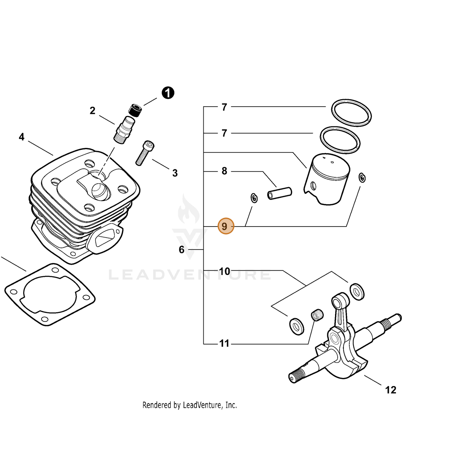ECHO part V580000030 — IPL diagram snippet (6x zoom, amber highlight)