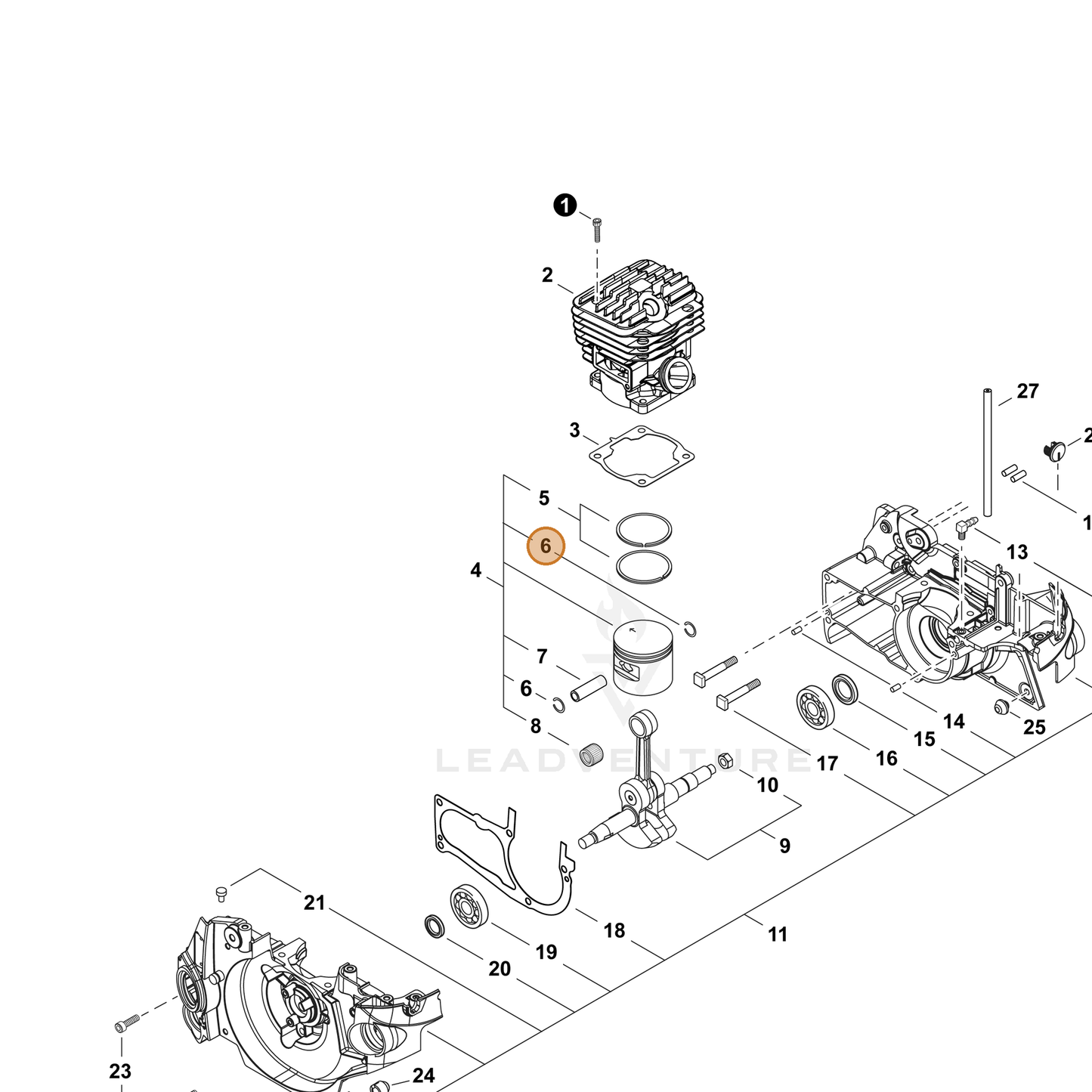 ECHO part V580000120 — IPL diagram snippet (6x zoom, amber highlight)