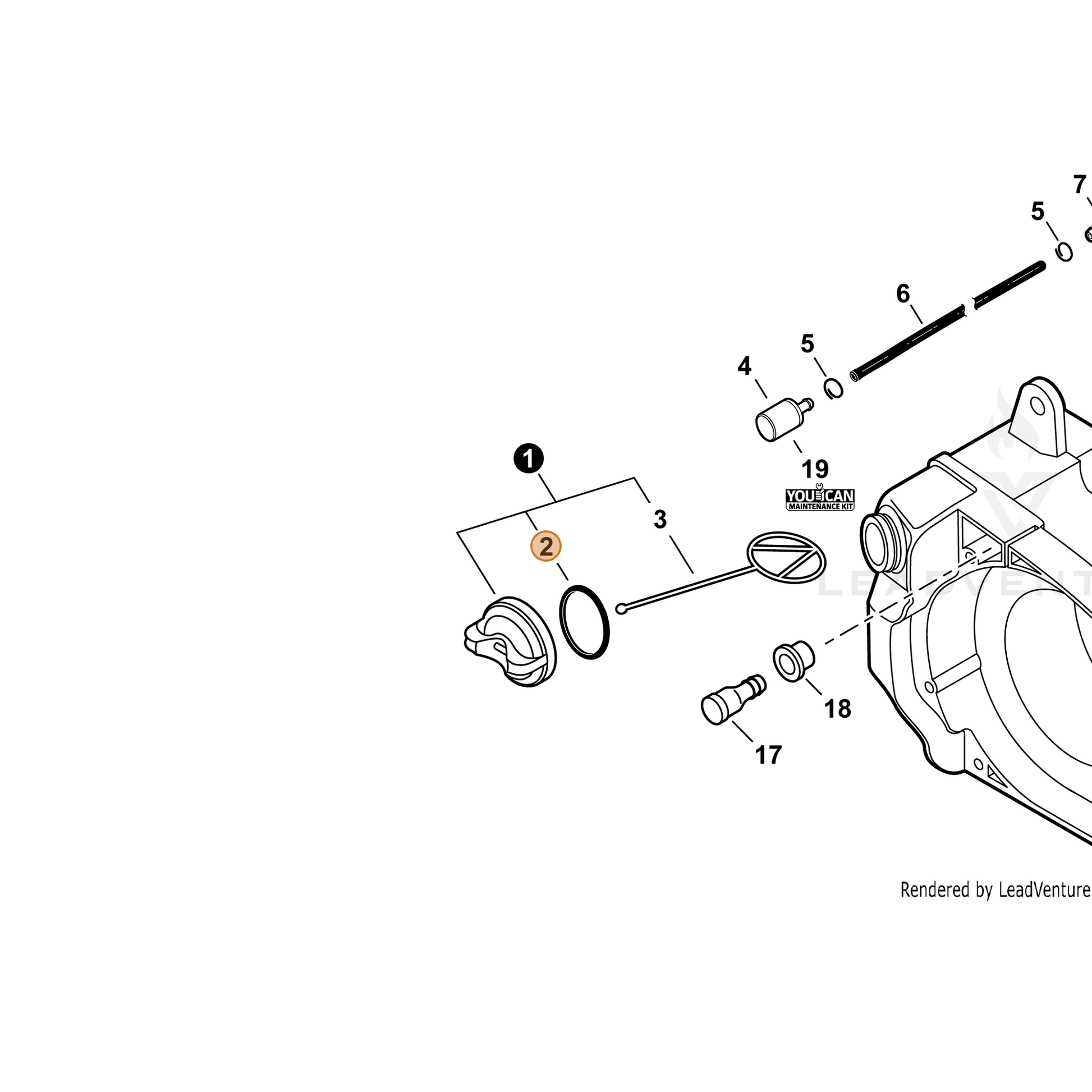 ECHO part V581000590 — IPL diagram snippet (6x zoom, amber highlight)