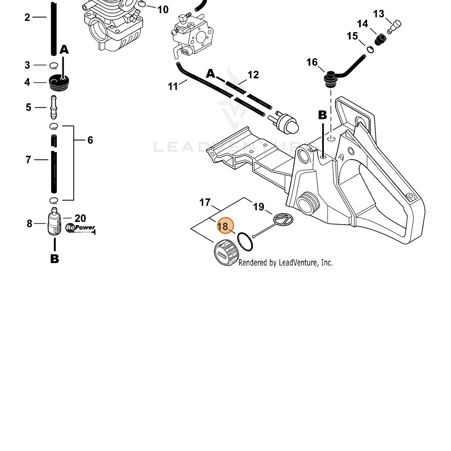 ECHO part V581000610 — IPL diagram snippet (6x zoom, amber highlight)