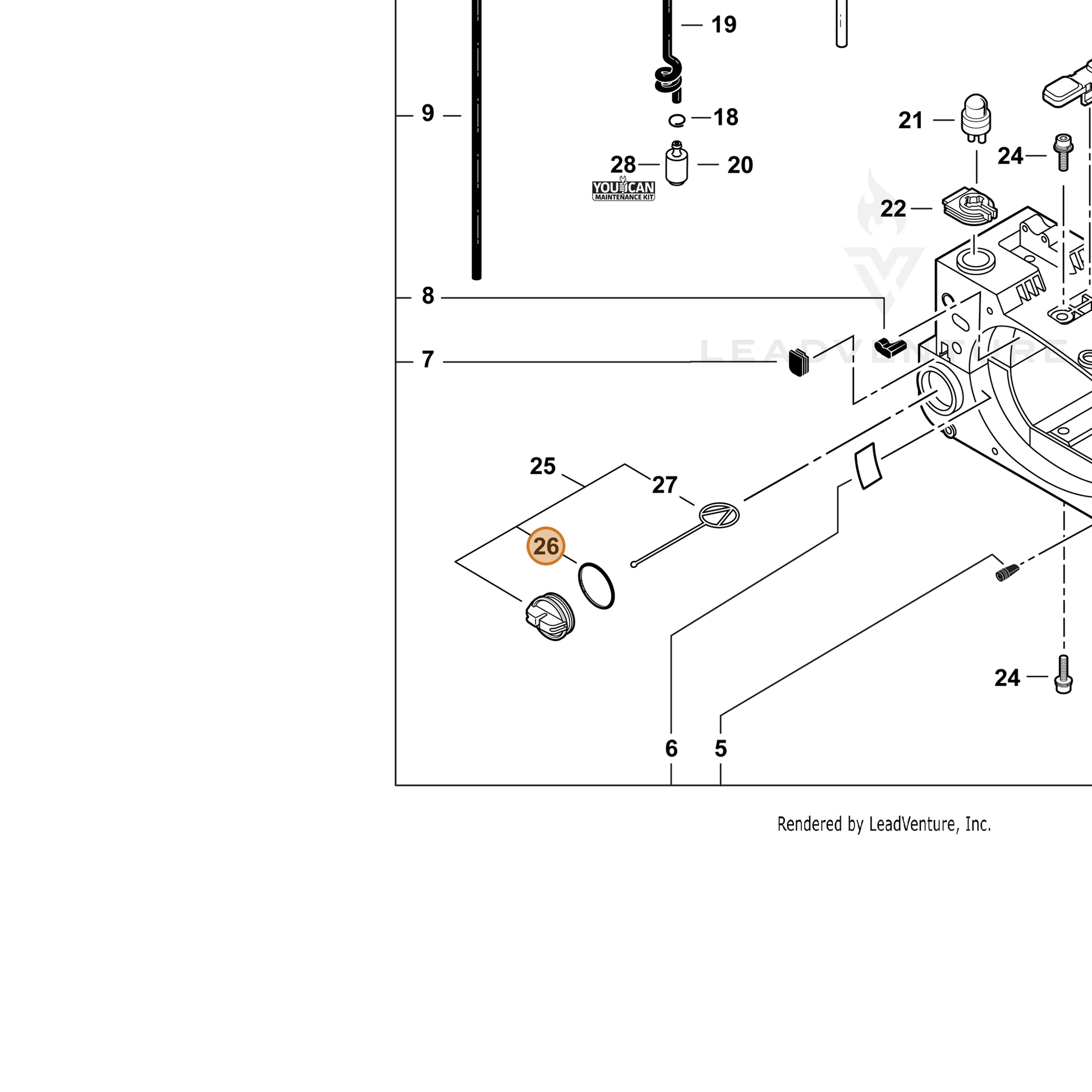 ECHO part V581000750 — IPL diagram snippet (6x zoom, amber highlight)