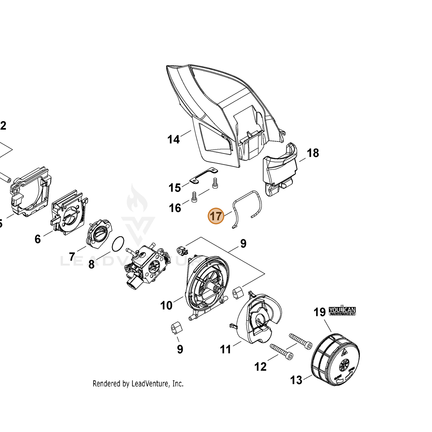 ECHO part V582000280 — IPL diagram snippet (6x zoom, amber highlight)