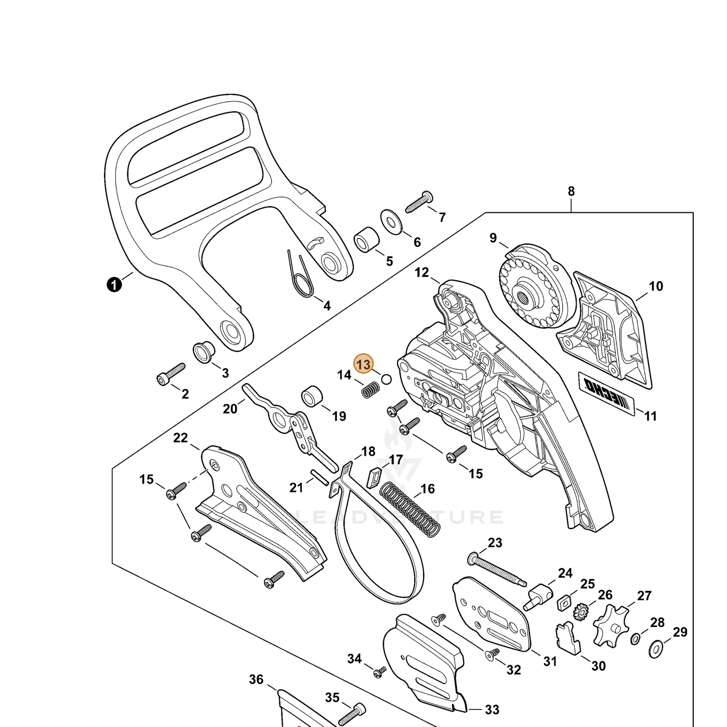 ECHO part V585000060 — IPL diagram snippet (6x zoom, amber highlight)