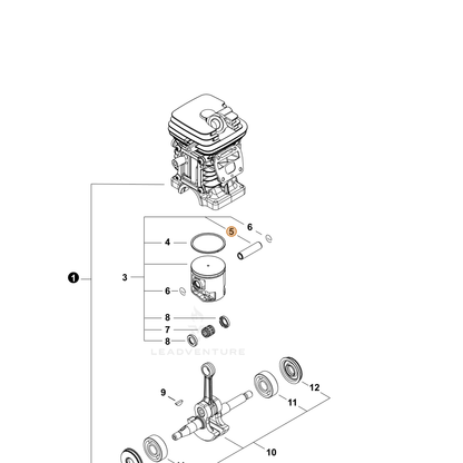 ECHO part V607000050 — IPL diagram snippet (6x zoom, amber highlight)