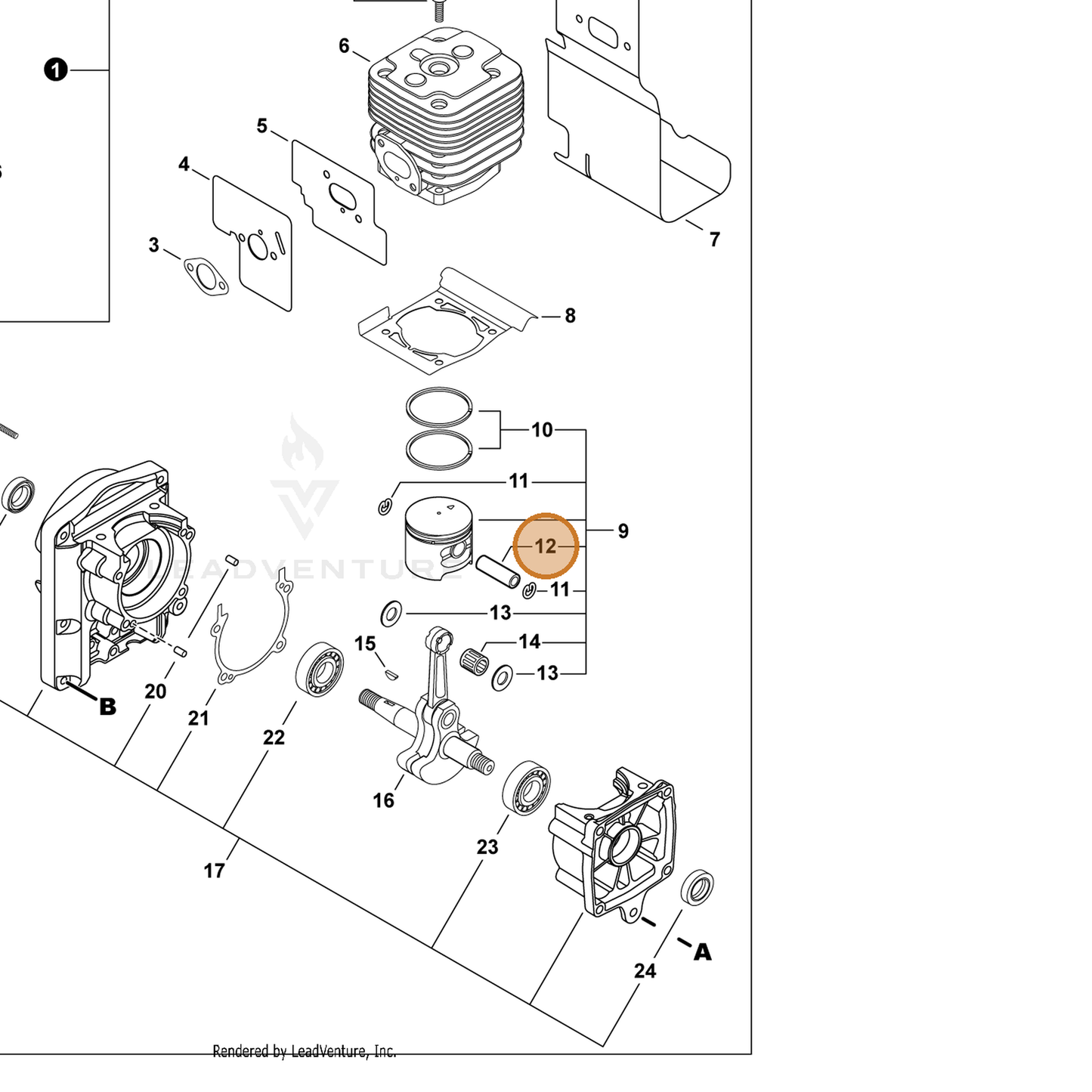 ECHO part V608000000 — IPL diagram snippet (6x zoom, amber highlight)