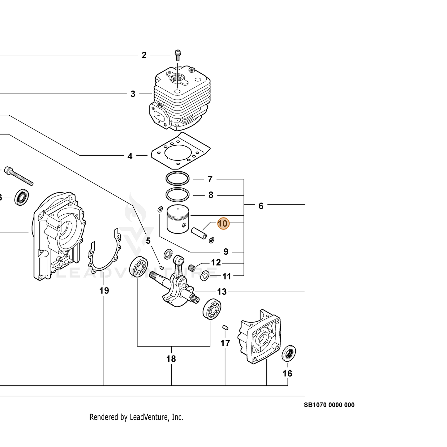 ECHO part V608000010 — IPL diagram snippet (6x zoom, amber highlight)