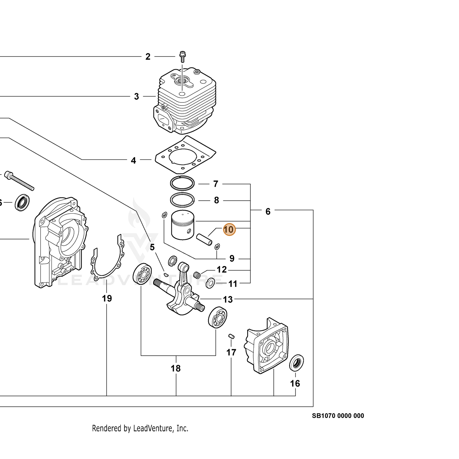 ECHO part V608000010 — IPL diagram snippet (6x zoom, amber highlight)