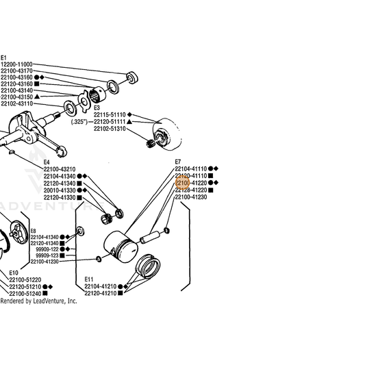Echo part V608000030 — IPL diagram snippet (6x zoom, amber highlight)