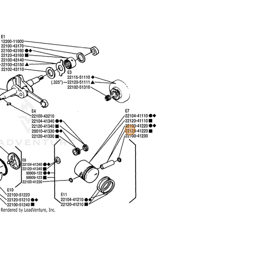 Echo part V608000040 — IPL diagram snippet (6x zoom, amber highlight)