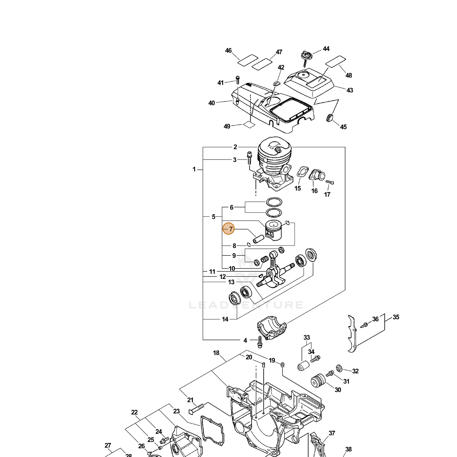 ECHO part V609000000 — IPL diagram snippet (6x zoom, amber highlight)