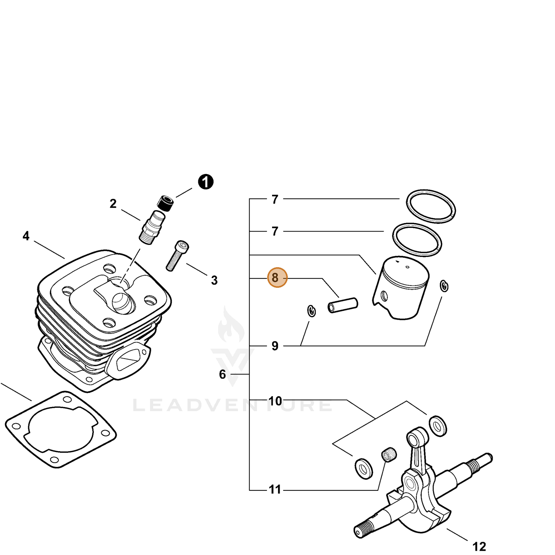 ECHO part V609000010 — IPL diagram snippet (6x zoom, amber highlight)