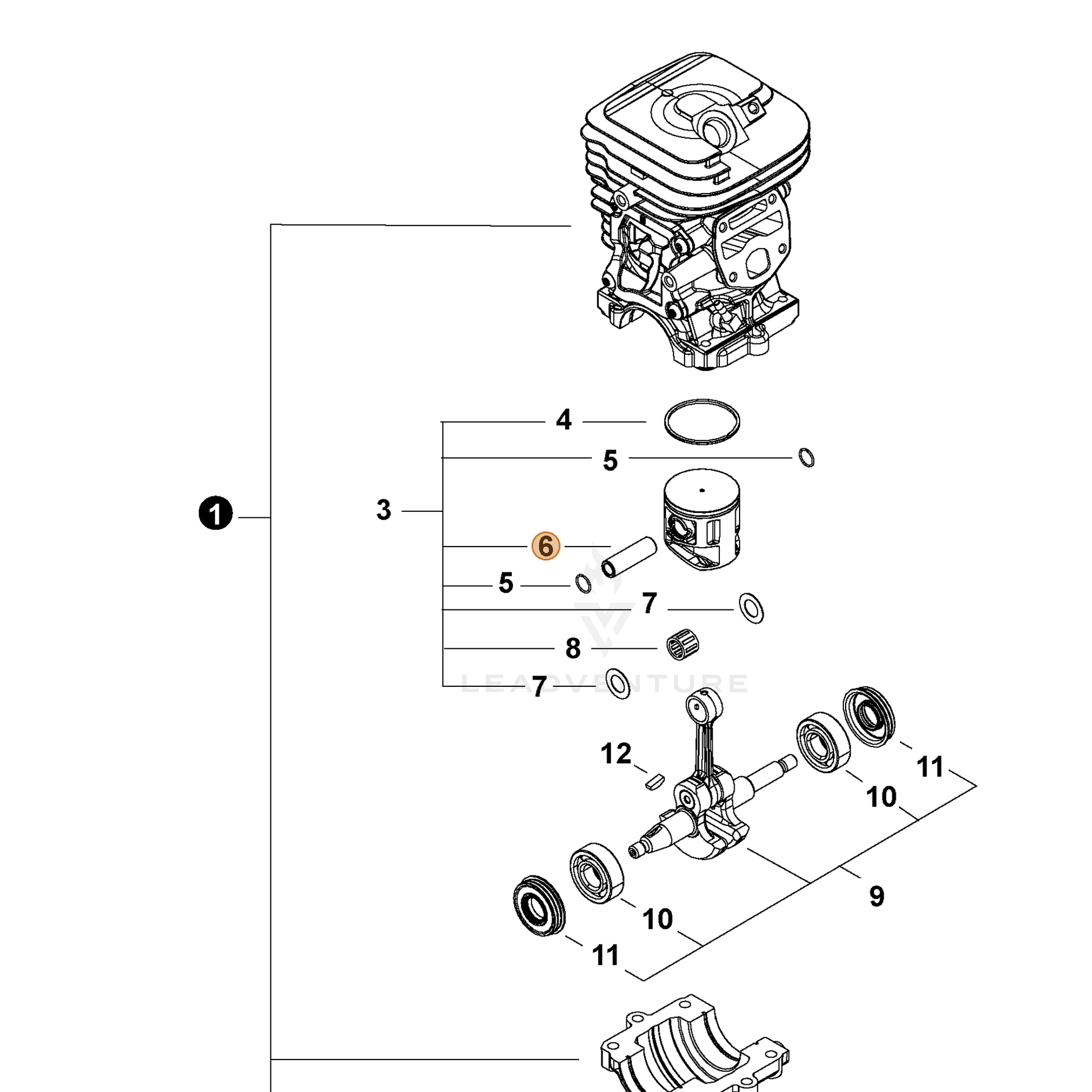 ECHO part V609000090 — IPL diagram snippet (6x zoom, amber highlight)