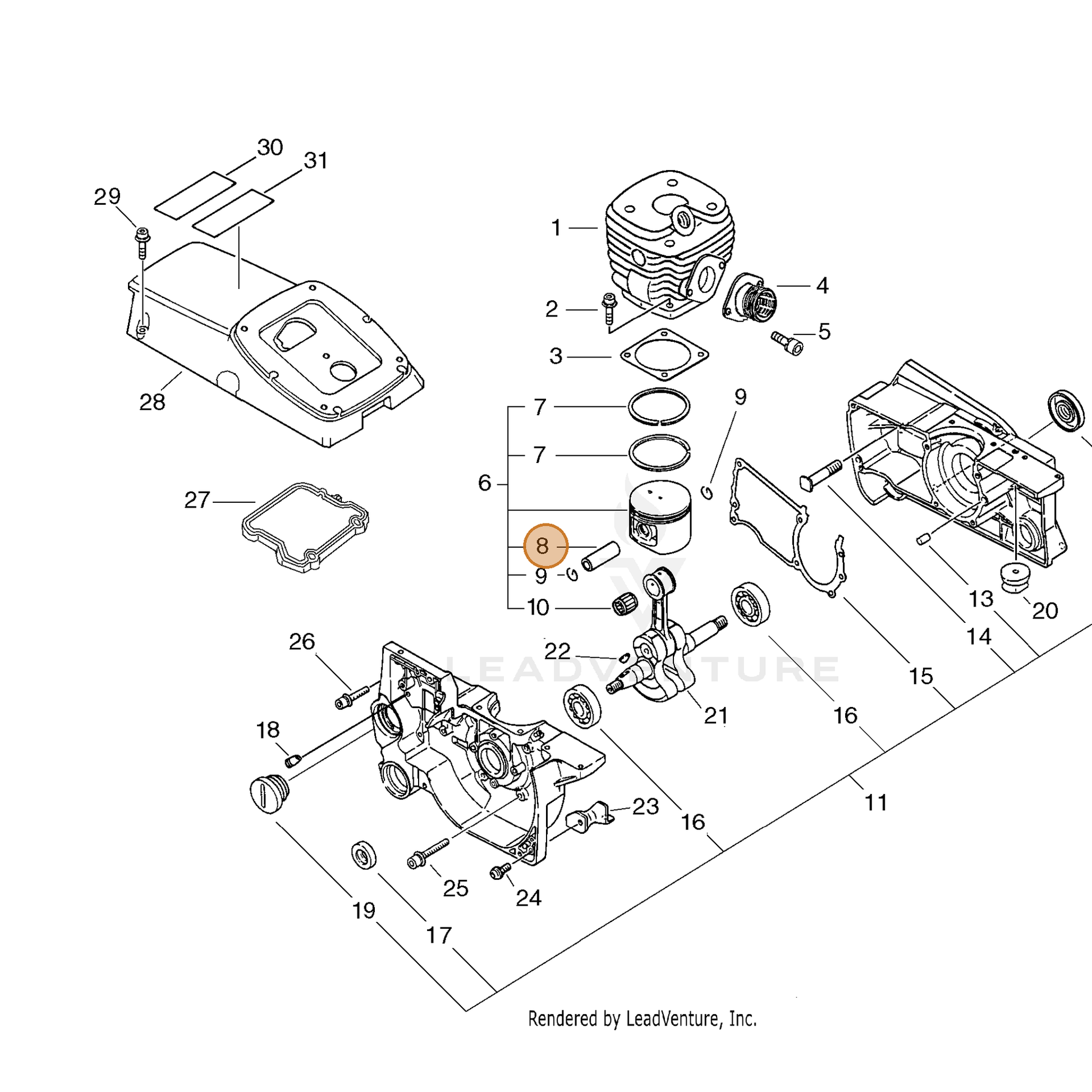 ECHO part V610000000 — IPL diagram snippet (6x zoom, amber highlight)