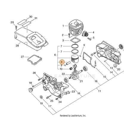 ECHO part V610000000 — IPL diagram snippet (6x zoom, amber highlight)