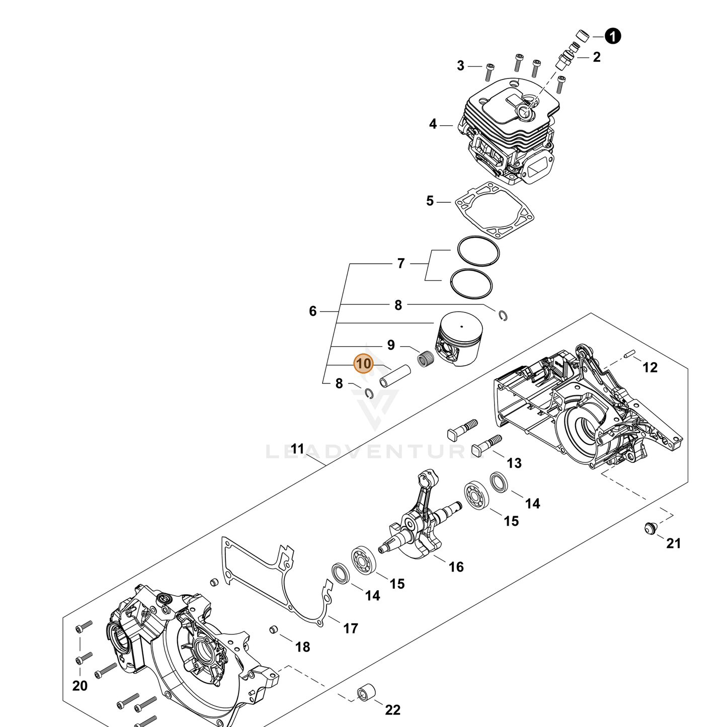 ECHO part V610000040 — IPL diagram snippet (6x zoom, amber highlight)
