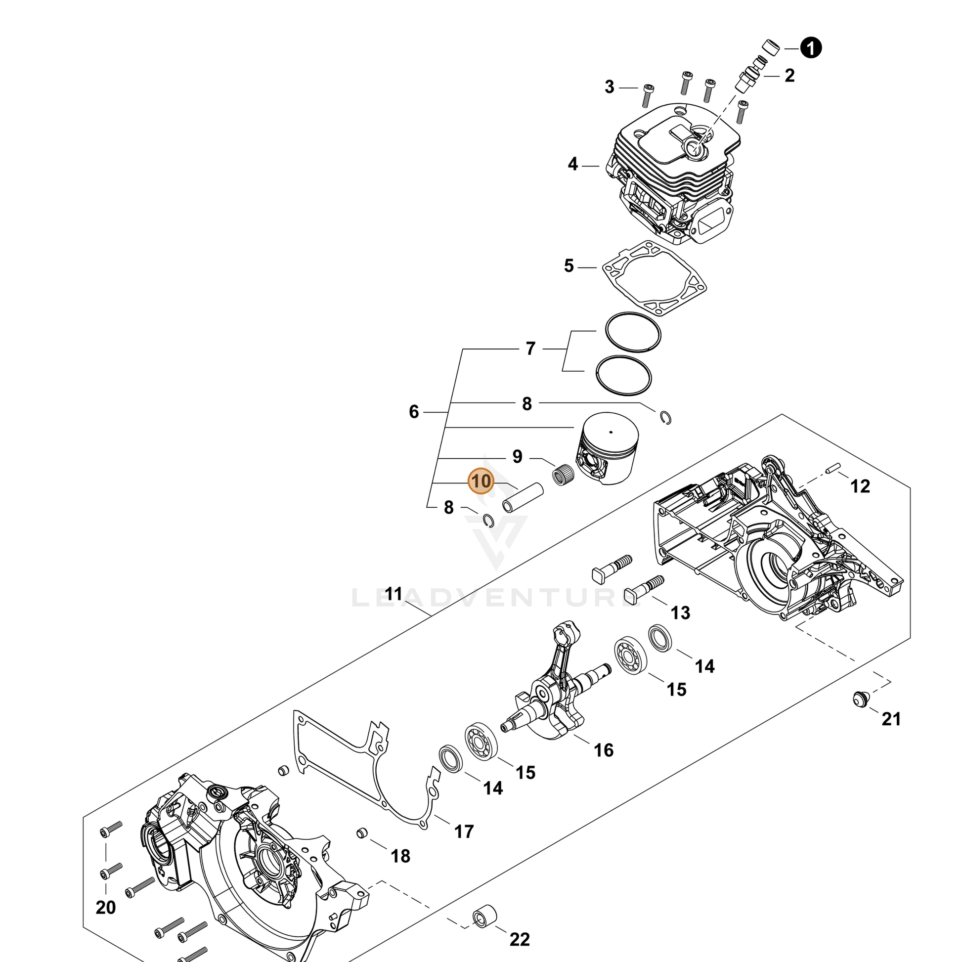 ECHO part V610000040 — IPL diagram snippet (6x zoom, amber highlight)