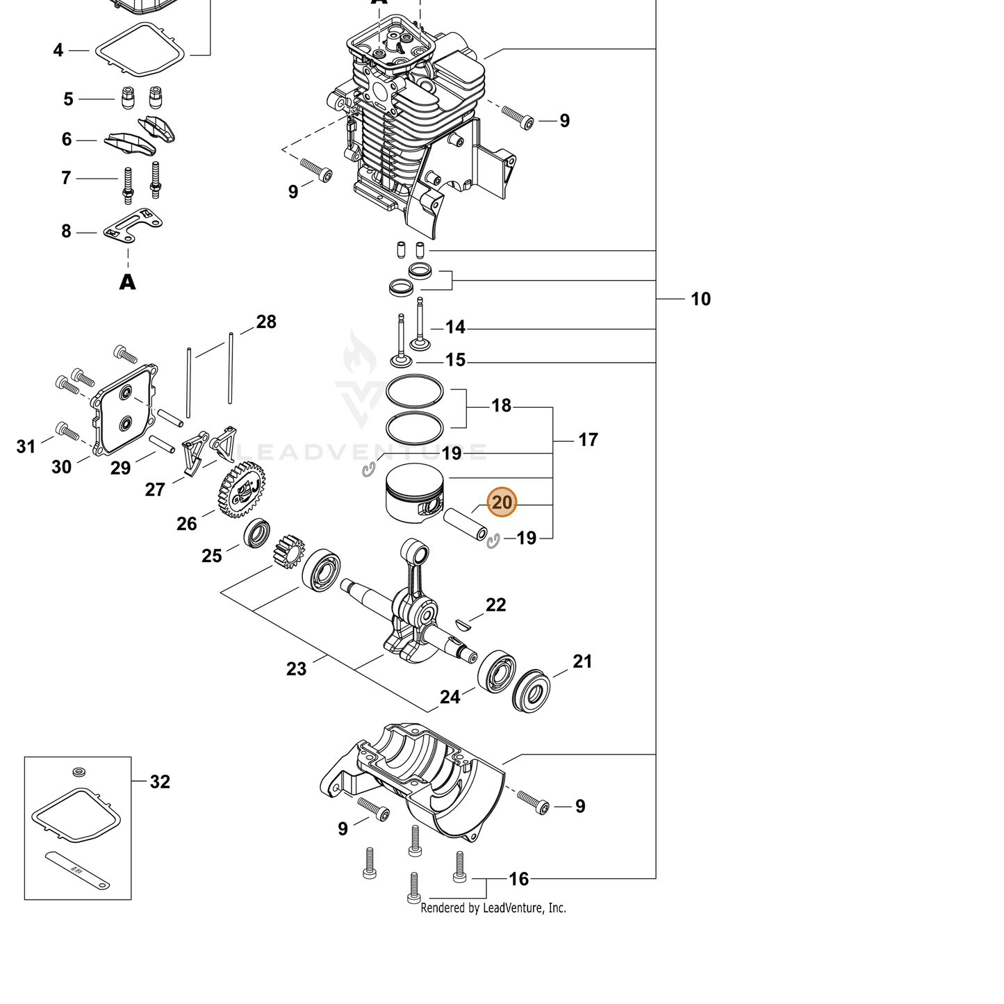 ECHO part V610000050 — IPL diagram snippet (6x zoom, amber highlight)