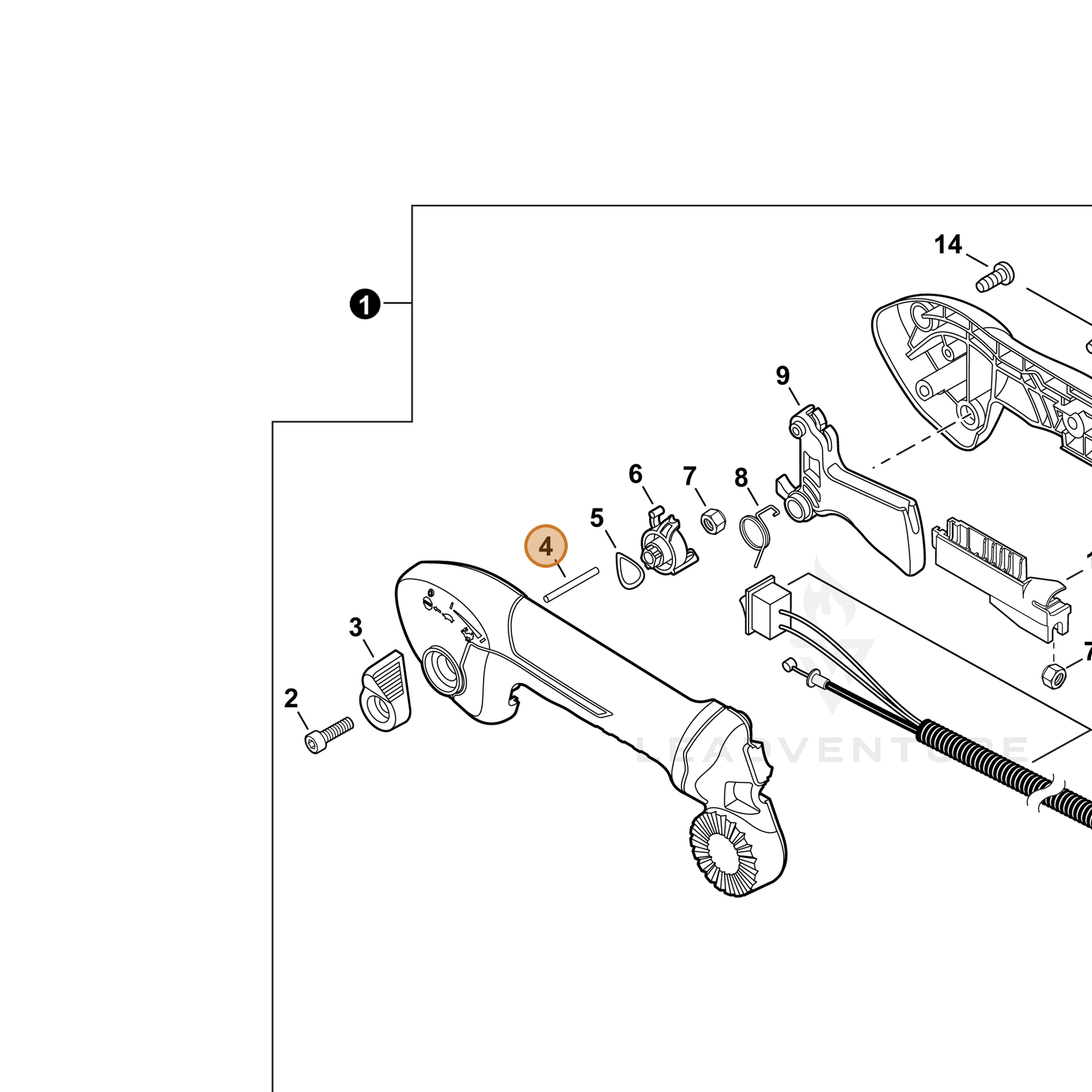 ECHO part V621000040 — IPL diagram snippet (6x zoom, amber highlight)