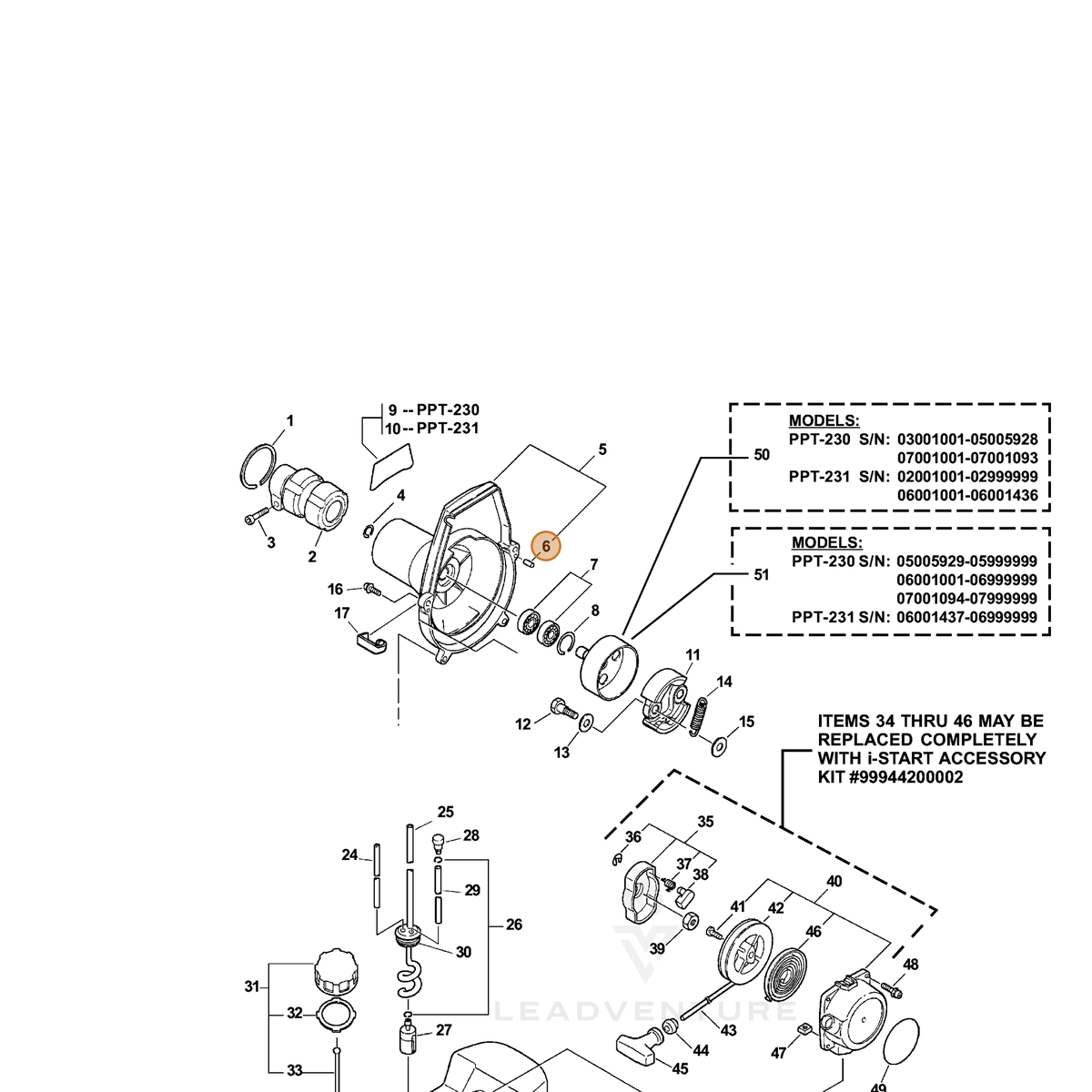ECHO part V622000020 — IPL diagram snippet (6x zoom, amber highlight)