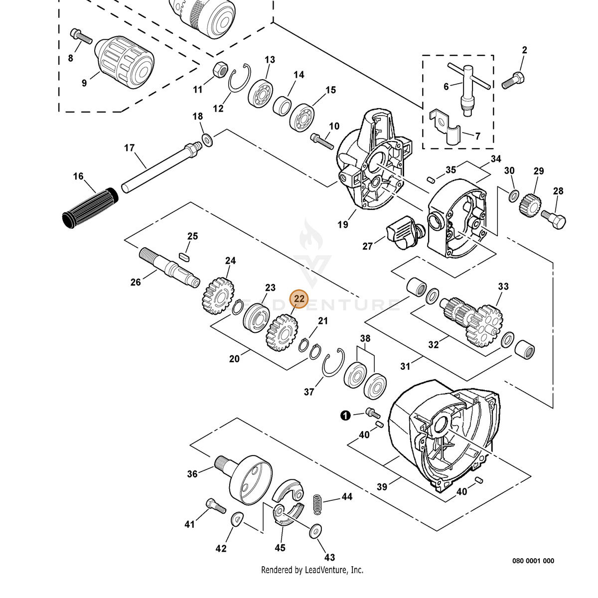 ECHO part V650000140 — IPL diagram snippet (6x zoom, amber highlight)